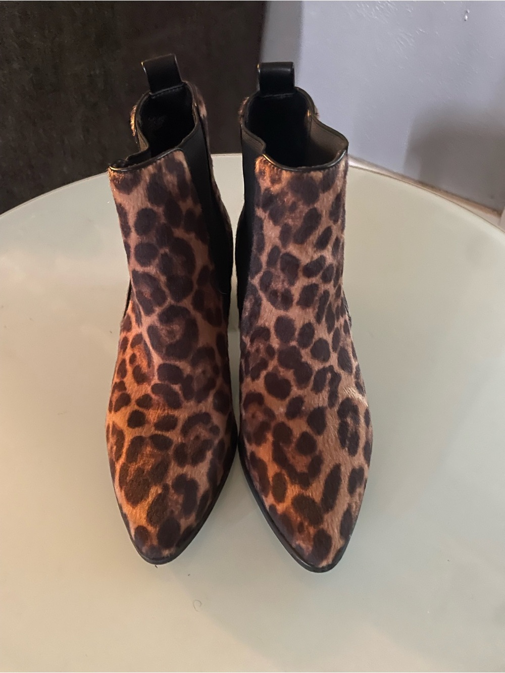 Nine West Leopard Print Pointed Toe Chelsea Booties - Brown/Black